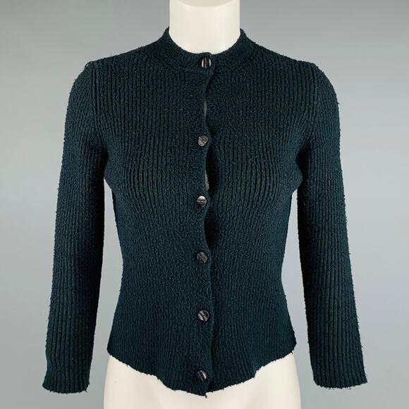 BALENCIAGA Size S Black Cotton Polyamide Ribbed Button Up Cardigan - Picture 1 of 6